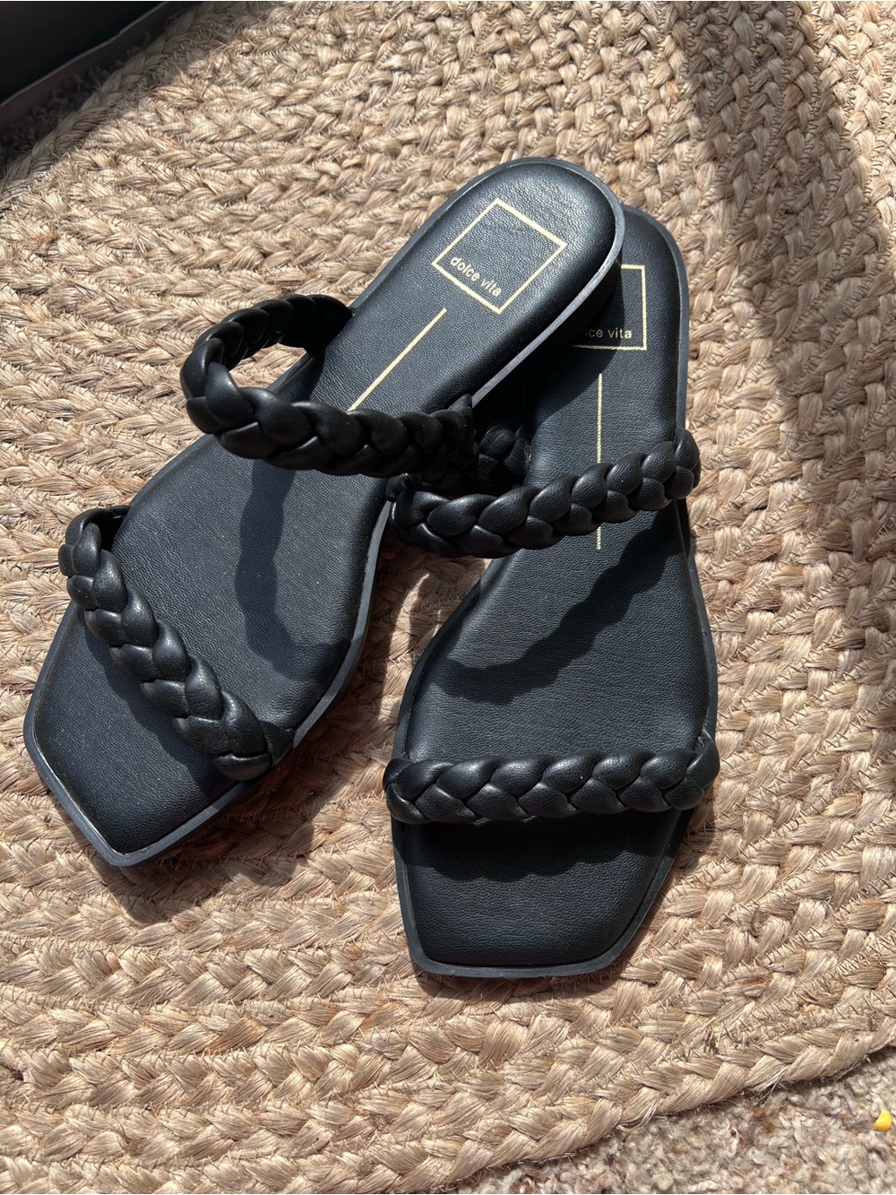 Dolce Vita Black Braided Double-Strap Slide Sandals